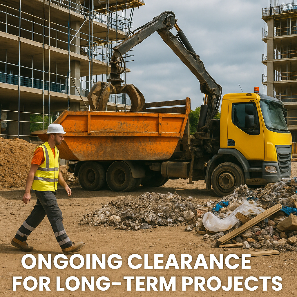 DTK clearance team working on an ongoing construction site beside a grab lorry.